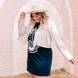 Beige Faux Suede Fringe Jacket